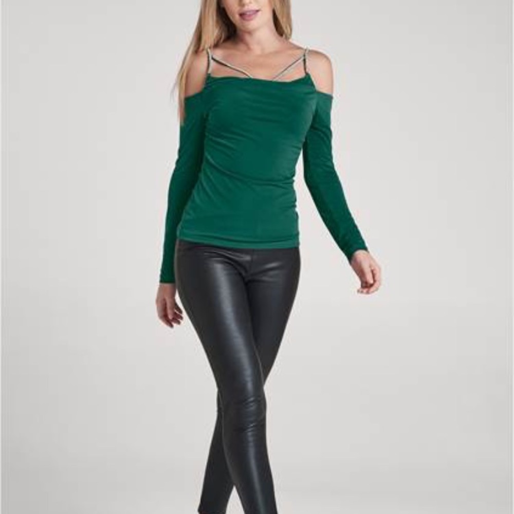 Venus green rhinestone neck detail top